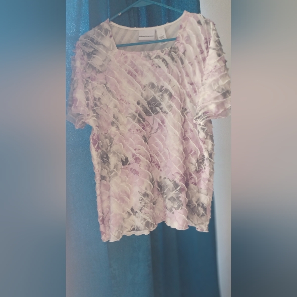 Alfred Dunner Gray And Lilac Short Sleeve Top LG